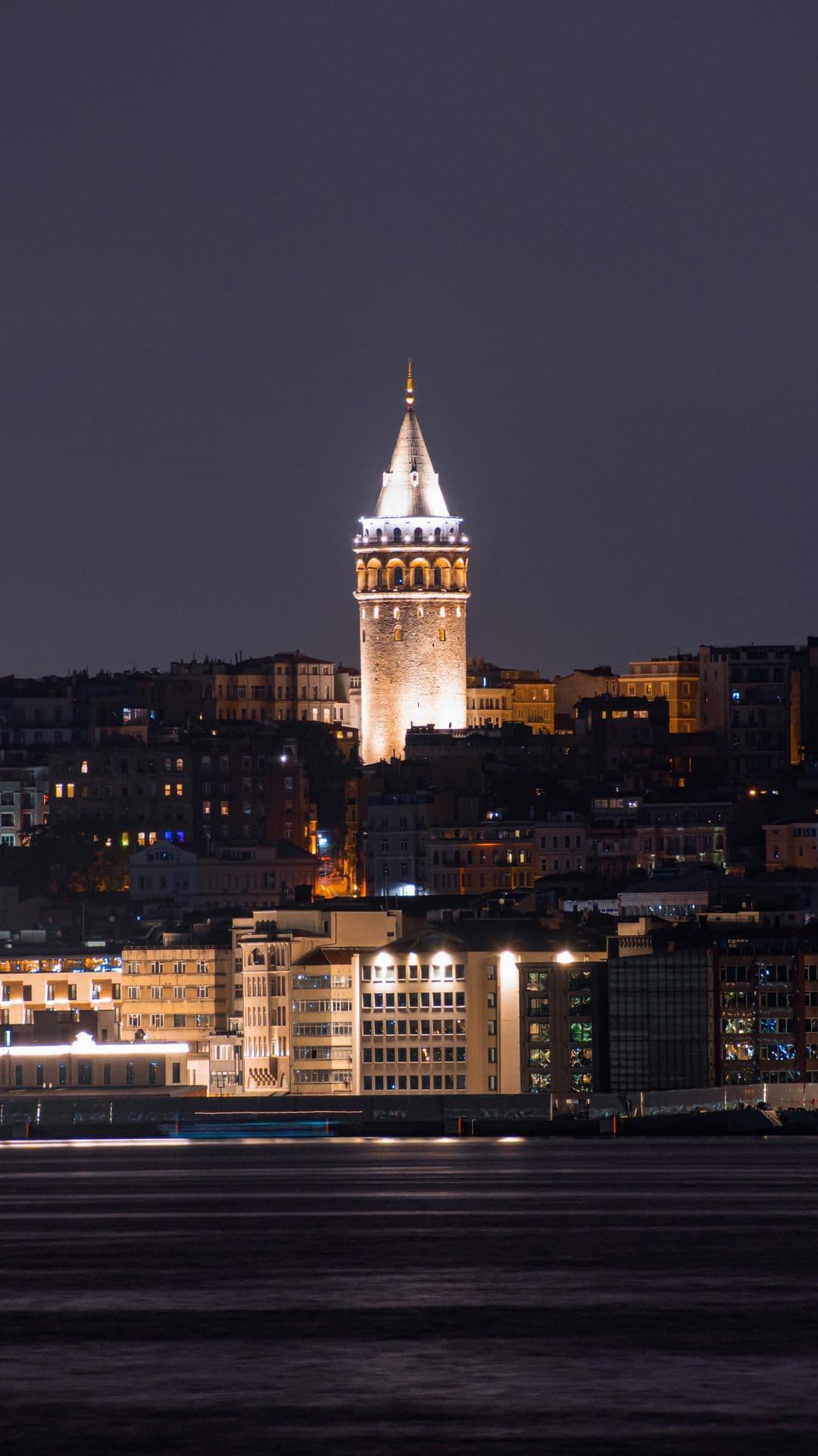 The Galata Tower above Istanbul at night